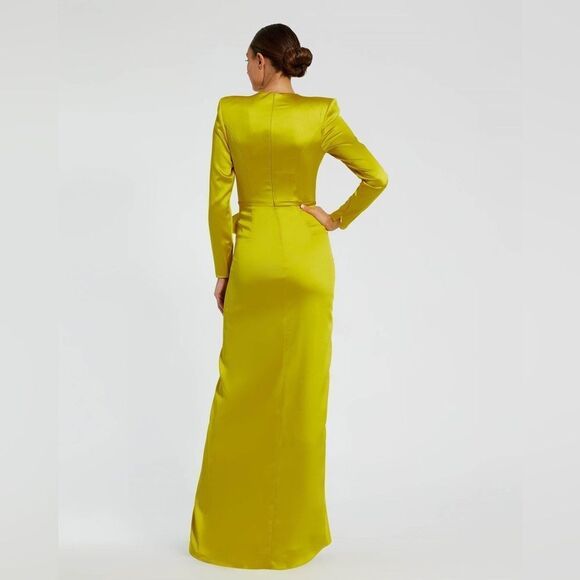 MAC DUGGAL  Chartreuse Long Sleeve Structured Bow Draped Gown 4 - Picture 4 of 13